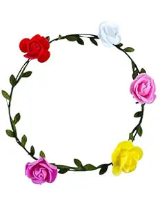 BookMyCostume Floral Hair Band for Girls & Women – Artificial Rose Flower Tiara | Multicolor Hair Accessory for Haldi, Mehndi, Baby Shower, Bridal, Festive, Boho Look & Photoshoot